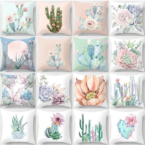 Tropical Cactus Succulent Plant Pattern Polyester Cushion Cover Decorative Car Seat Throw Pillow Cover For Sofa Home Decor 40829