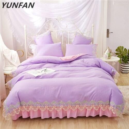 Purple pink Lace bedding sets full queen king duvet cover princess girls bed skirt Korean bedclothes beautiful quilt cover sets