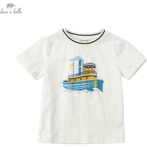DKH17068 dave bella summer 5Y-13Y kids boys fashion cartoon letter patchwork T-shirt children boy high quality fashion tees