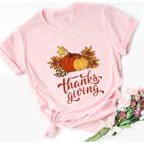 Hello Fall Pumpkin Truck Print Thanksgiving Day T Shirt Summer Autumn Pink T-Shirt Happy Harvest Basic Tshirt Funny Graphic Tees