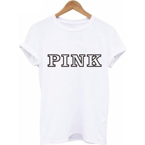 PINK letter printing female T-shirt top Harajuku graphic T-shirt female O-neck tumblr kawaii casual short sleeve female