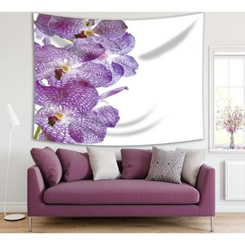 Tapestry Orchid Flowers Exotic Tropical Blooms Nature Floral Decorative Artwork Printed Purple White