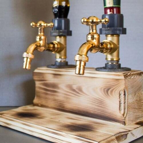 H58C Wooden Base Wine Dispenser Single/Double/Three Faucet Whiskey Decanter Liquor Alcohol Whiskey Wood Dispenser Faucet