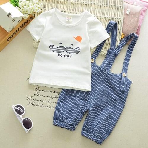 Hot sale new fashion summer baby clothes set cartoon beard tops + denim overalls body suit kids clothes costume for boy and girl