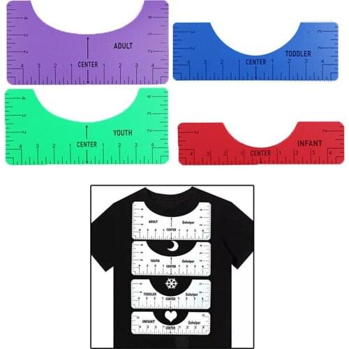 4Pcs T-Shirt Alignment Ruler Craft Ruler Guiding T-Shirt Design Fashion Rulers With Size Chart Adult Youth Toddler Sewing Tools