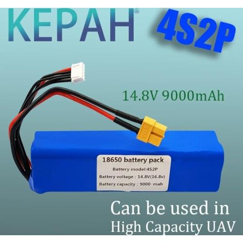 14.8V Li-ion Battery 16.8V 9Ah 4S2P 9000mAh High Capacity UAV Rechargeable for Various RC Airplane Drone QuadrotorXH2.54-5P XT60