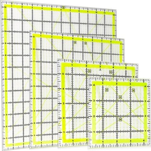 LMDZ 4 Pack Quilting Ruler, Square Quilting Rulers Fabric Cutting Ruler Acrylic Quilters Rulers Clear Mark with Non Slip Rings