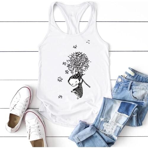 Dandelion Girl Printed Women Tank Top Casual Summer Women Sleeveless Cute Vest Ladies Loose Tank Tops Women Graphic Ropa Mujer