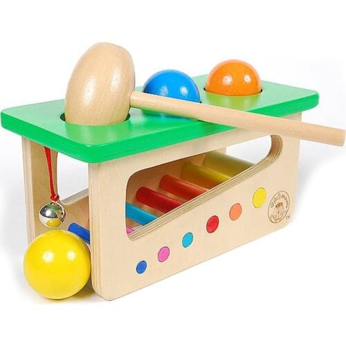 Montessori Infant Toddler Colorful Sound Sense Tri-Colored Knocking Ball Box Baby Toys Early Learning Aids Toys For Boys Girls