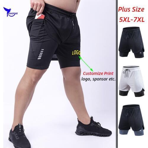 Customize LOGO Mens Running Shorts with Mobile Pocket 2 In 1 Sports Shorts Plus Size 5-7XL Quick Dry Gym Fitness Short Pants