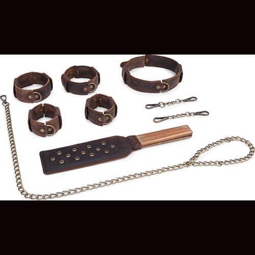 4pcs/set Cowhide Handcuffs legcuffs Collar Bondage kit Slave Bdsm Restraints Hand Akle Cuffs Collar Adult Games couples sex toys