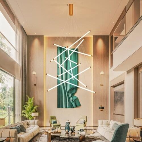 Nordic Stair Lamp Simple Ceiling Chandelier Modern Duplex Building Empty Living Room Decoration Creative Acrylic LED Line Light