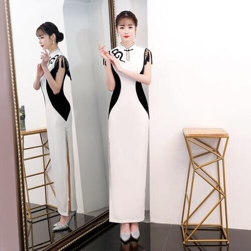 Spring New WomenS Fashion Slim-Fit And Improved Cheongsam Dress Long Gold Velvet Cheongsam Banquet Dress Classic Modern Qipao