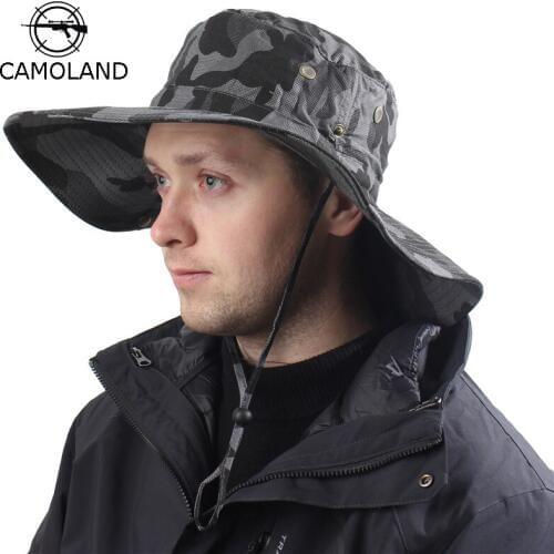 Men Women 100% Cotton Bucket Hat Camouflage Boonie Hats Nepalese Cap Wide Brim Sun Hat Hiking Outdoor Panama Hat UV Protection