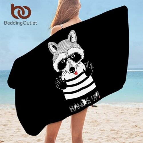 BeddingOutlet Raccoon Bath Towel Cartoon Microfiber Beach Towel Doodle Animal Portrait Picnic Mat 75x150cm Thin Blanket Dropship