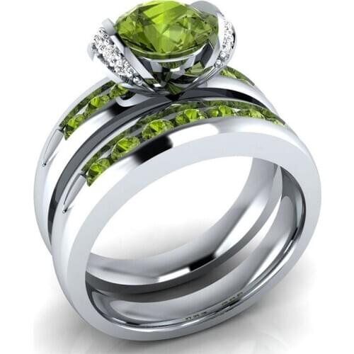 Luxury Silver Color Rings Sets With 6 Colors High Quality CZ Crystal For Women/Girls Charm Jewelry With 2 PCS Wholesale