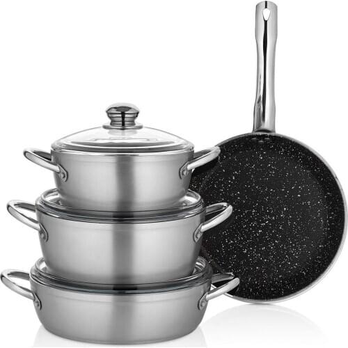 Schafer Beste Fireproof Nonstick 7 Piece Cookware Set INOX /20 cm Deep Pots 24 cm Deep Pots 26 cm Flat Cookware 26 cm Pan