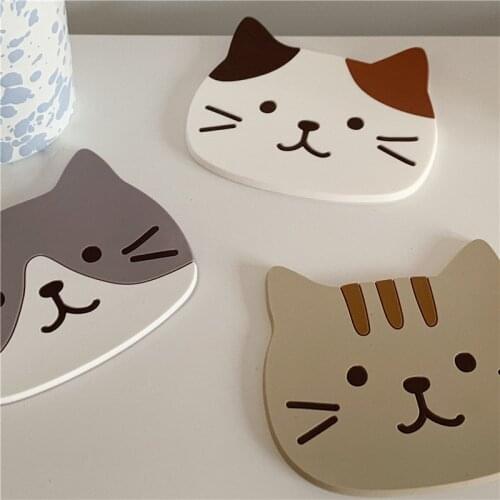 Japanese style cute cartoon cat non slip PVC heat insulation mat meal mat coaster