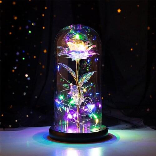 Everlasting Flower Glass Cover Beauty Beast Galaxy Rose Luminous LED Light Home Christmas Decoration Dome Valentines Day Gift