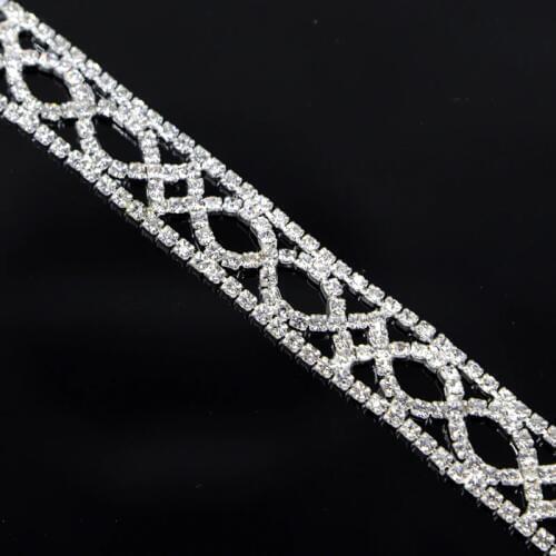10Yards Glass Silver Rhinestone Trim Sewing Applique For Wedding Bridal Dress