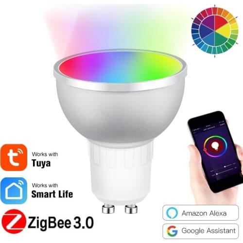 Smart Control Lamp Led RGB Light Dimmable Tuya Zigbee 3.0 Gu10 5W Led Lamp Bulb Light RGBW Work With Alexa Echo Plus Google Home