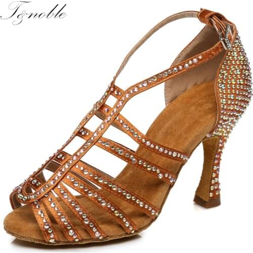 Latin Dance Shoes Women Rhinestone Salsa Professional Dancing HighHeels Rhinestone Shining Sparkle For Ladies Sandals L438