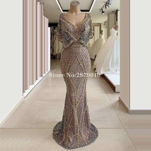 African Luxury 2020 Mermaid Strapless Evening Dress Floor-Length Prom Dress Robe De Soiree Aibye Vestido de festa Elegant Dubai