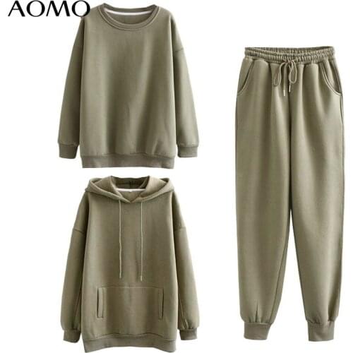 AOMO Women couple sweatshirt fleece 100% cotton amygreen oversized hood hoodies sweatshirts plus size SD60A