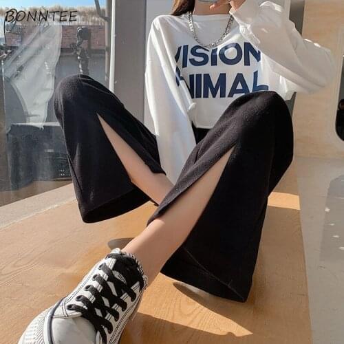 Y2k Pants Women Casual Split Simple Summer Korean 90S High-waist Solid Minimalist Fashion All-match College Clothing Breathable