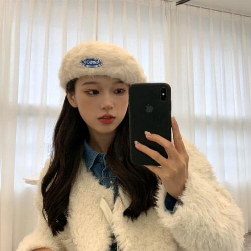 K216 Womens Winter Hats Korean Rabbit Fur Berets Female Wild Casual Wild Painter Hats Female Tide British Ins Octagonal Hat
