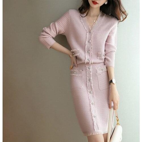 Light luxury womens dress autumn and winter 2020 new light mature style versatile celebrity style two piece suit dress solid