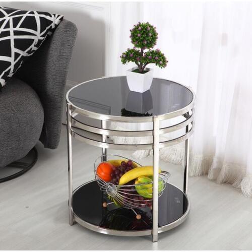 Stainless steel coffee table small table small double small round glass coffee table side a few phone holder