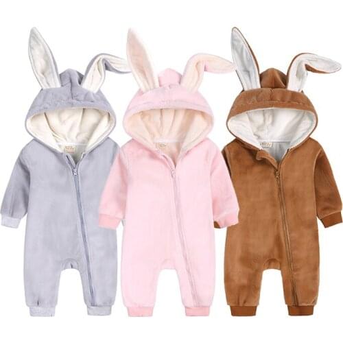 Winter Warm Long Sleeve Bodysuit Toddler Jumpsuit For Newborn Baby Boys Girls Romper Hooded Wool Overall Clothes 3 to 6 Months