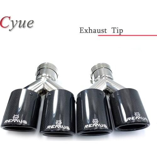 1pair Universal Dual Glossy curly Carbon Fiber Exhaust Tip 304 Stainless Steel Exhaust Pipe Straight Flange Muffler Tip