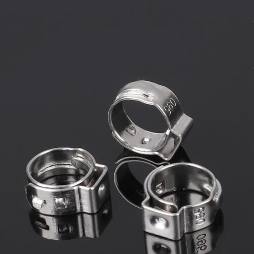 12.0-14.5 mm Pinch Clamps Stepless Single Ear Tight-Seal Vibration-Resistant for Firm Hose and Tube 304 Stainless Steel Pack 100