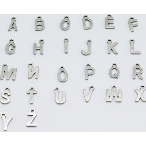 20pcs 10mm Stainless Steel 26 Letters High Quality Shiny And Polished Steel Charms Pendant Jewelry DIY Necklace