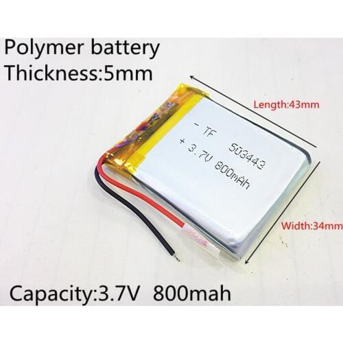 503443 Rechargeable Lithium Polymer 3.7V 800mAh Li-ion Battery For bluetooth headset Speaker GPS PSP PDA MP3 MP4 MP5 053443