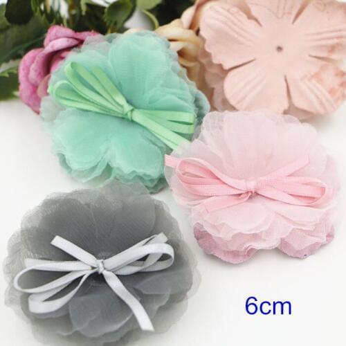 8 pcs - 6cm Chiffon Flowers With Ribbon,Handmade Headband Flowers,Ballerina Fabric Flowers,Crafting Embellishments Flowers