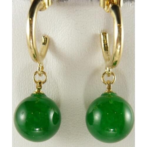 Free shipping wholesale Charming 12mm green Natural jade bead earrings