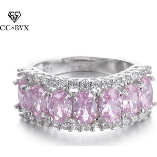 Brilliant Cocktail Ring Womens Pink Party Ring Luxury Crystal Rings For Women Fashion Jewelry Bijoux CC133