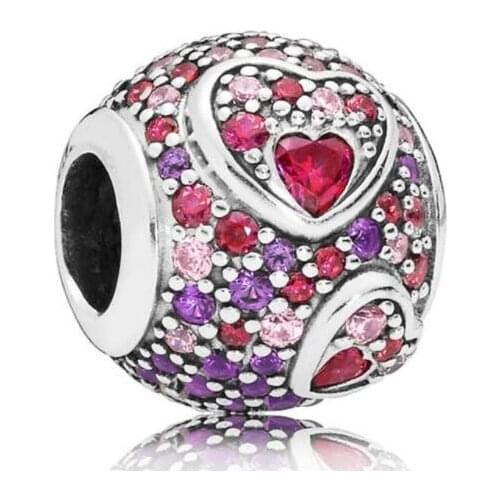 Genuine 925 Sterling Silver Charm Kaleidoscopic Pattern Asymmetric Hearts Of Love Beads Fit Pan Bracelet & Necklace Jewelry