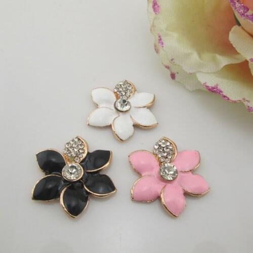 BT160 23mm)5pcs Beautiful Flower 3 colors Clear Rhinestone Metal Flatback Buttons