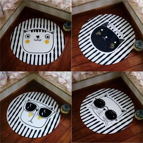 Black and white striped cartoon cat carpet ,95*95cm living room carpet, cartoon bedroom ground mat ,Pastoral home decoration mat