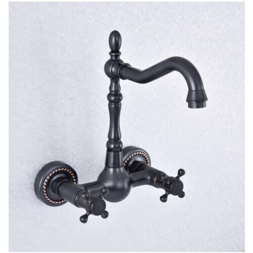 Black Oil Rubbed Brass Wall Mounted Basin Kitchen Faucet Swivel Bathroom Faucet Mixer Tap Sink Tap Double Handle