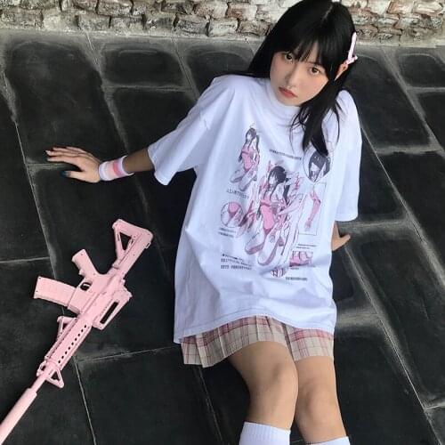 Japan Mujer Anime Goth Y2K Mecha Girls Streetwear Casual Tops Punk Loose E-Girl Summer Hip-Hop Vintage Harajuku Women T-shirt