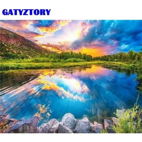 GATYZTORY Mountain River Landscape Picture By Numbers For Adults Children 60x75cm Frame On Canvas Home Living Room Decor Art
