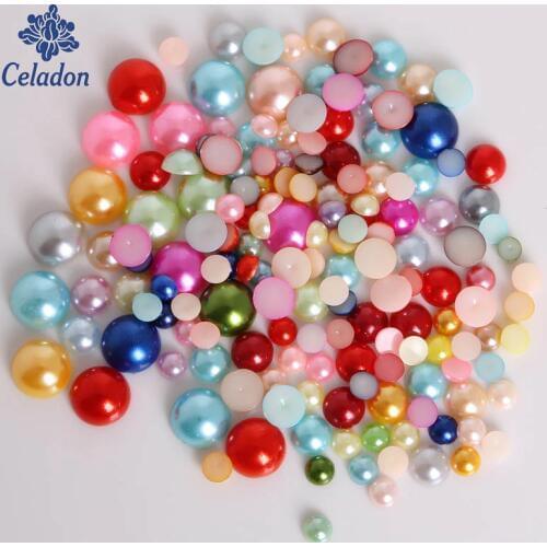 Hot Selling White/ivory/Random Mixed Color Flatback Half Round Plastic ABS Imitation Pearl Beads For Garment Beads Material