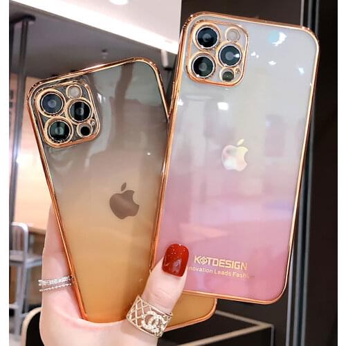 Gradient Transparent Pink Purple Soft Silicone Phone Case for Iphone 12 Pro Max Case for Iphone 11Pro Max X XR XS Plus Cover