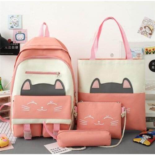 4pcs/Set Canvas Backpacks For Women Lovely School Bags For Teenage Girls Bookbags Students Travel Shoulder Bags Female Bag 50