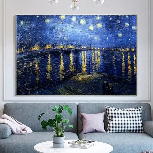 Famous Painting Van Gogh Starry Sky Over the Rhone Poster and Print Wall Art Picture Canvas Paintings Living Room Cuadros Decor
